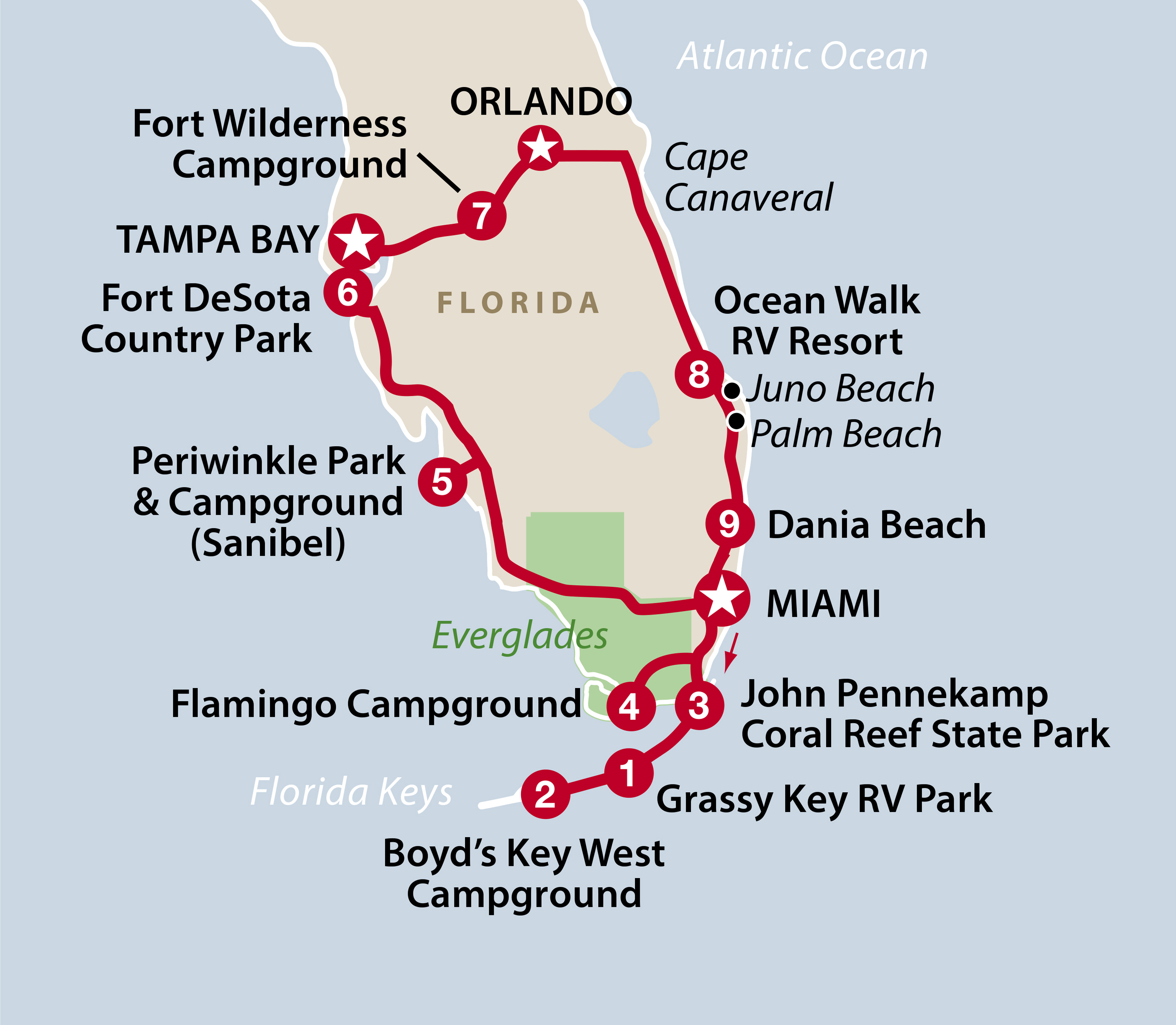 Mapa ruta Florida's Beaches and the Keys